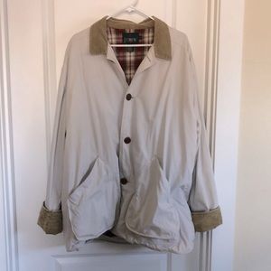 JCrew barn jacket. Khaki with red flannel inside.